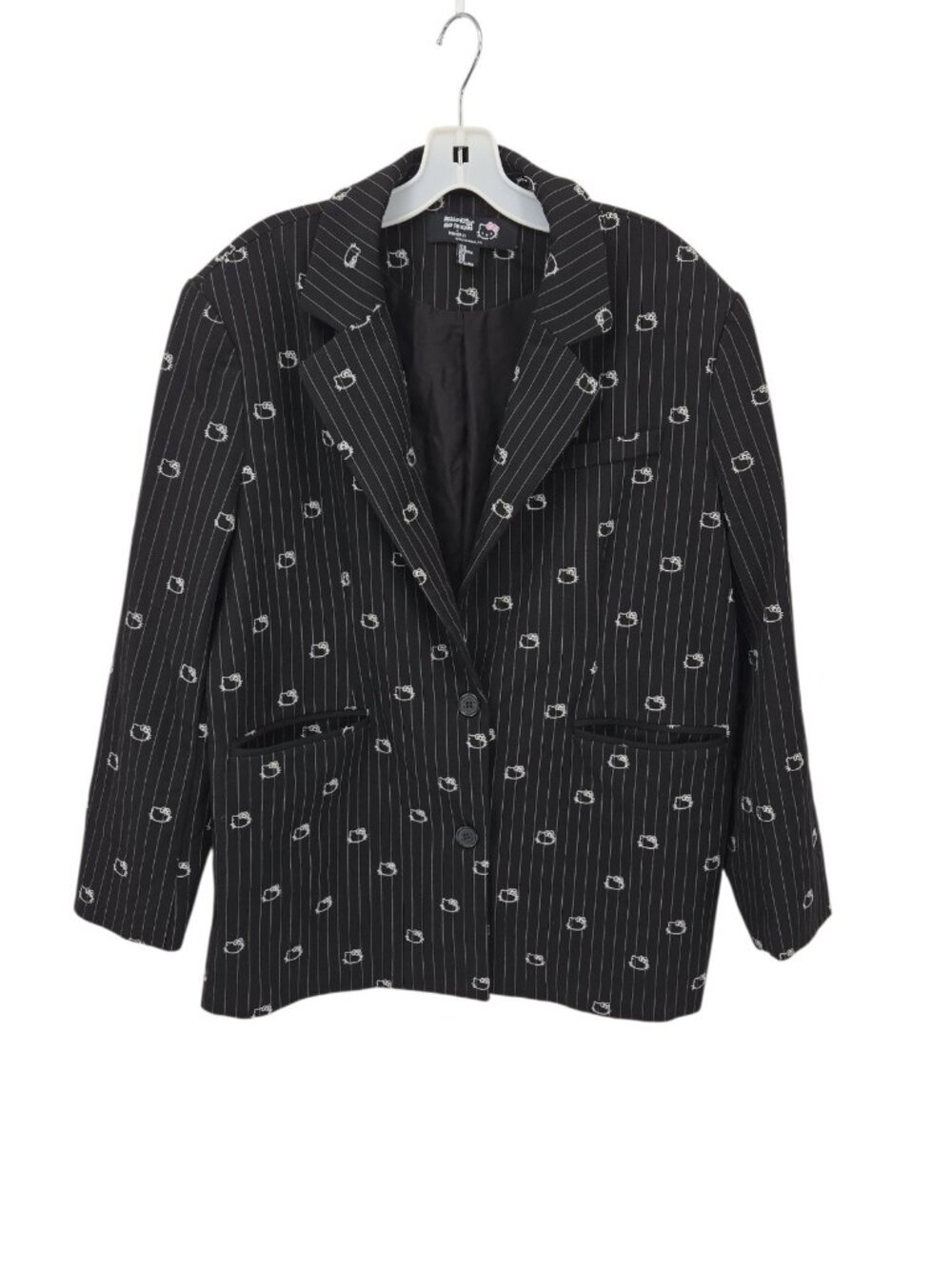Hello Kitty x Forever 21 Oversized Blazer Jacket Sz M Black Pinstripe Kawaii